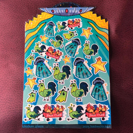 alien sticker sheet 3.9x5.8in ($6 USD)